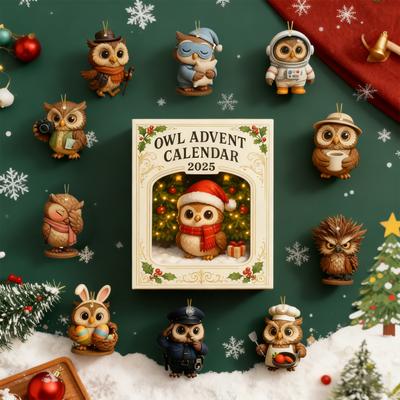 Owl 24 Days Christmas Countdown Calendar with Mini Owl Figurines Christmas Advent Calendar for Home Decor & Festive Display