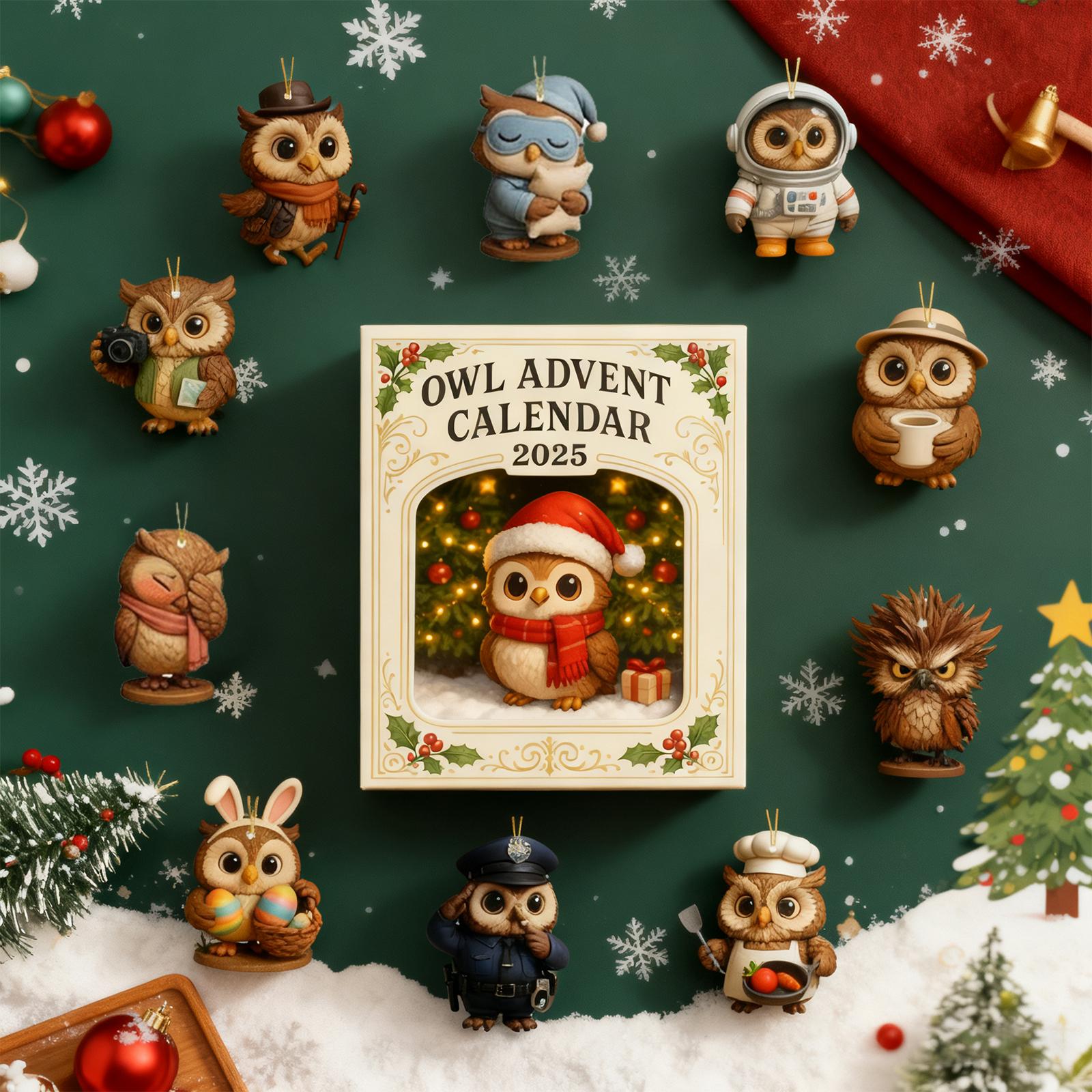 

Різдвяний календар-відлік на 24 дні «Сова» з міні-фігурками сов Різдвяний адвент-календар для домашнього декору та святкового оформлення China Mainland