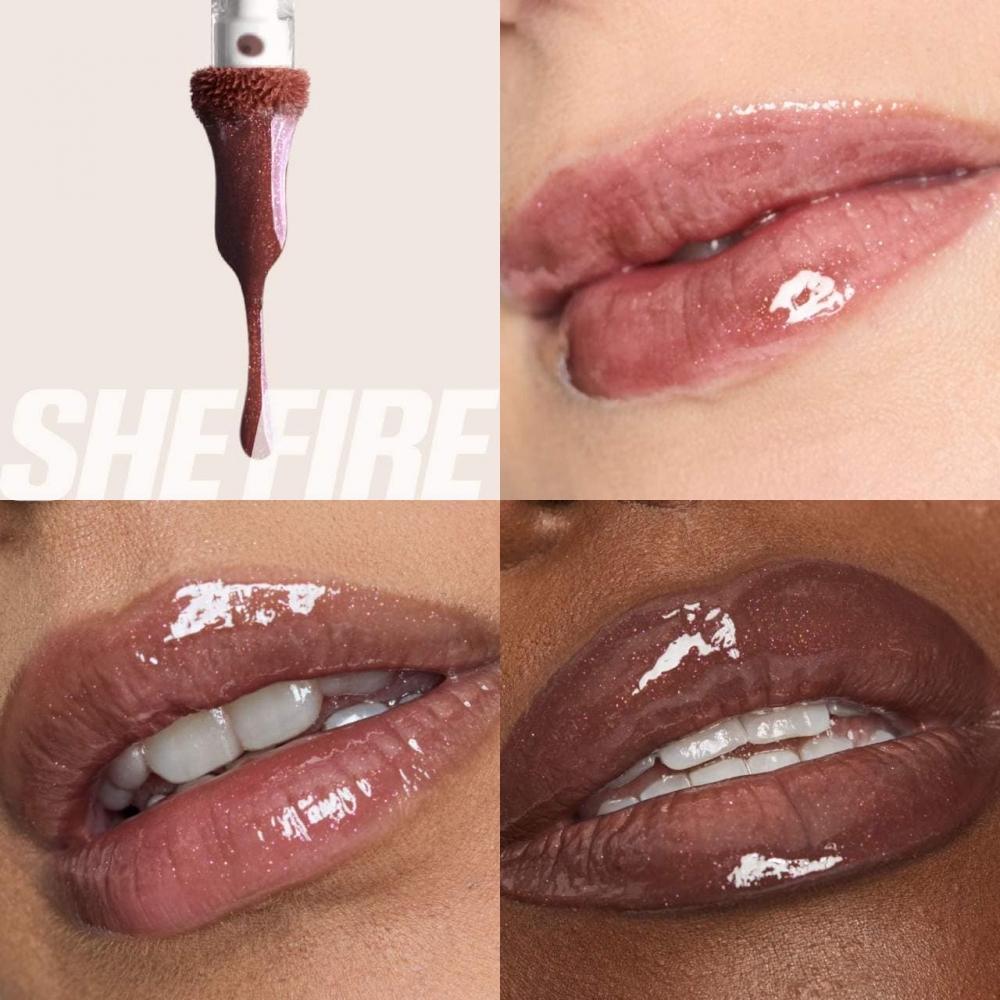 HudA BeAuty FAux Filler Shiny Non Sticky Lip Gloss 0.13 Oz   3.9 Ml She Fire A Sheer Deep Brown Gloss