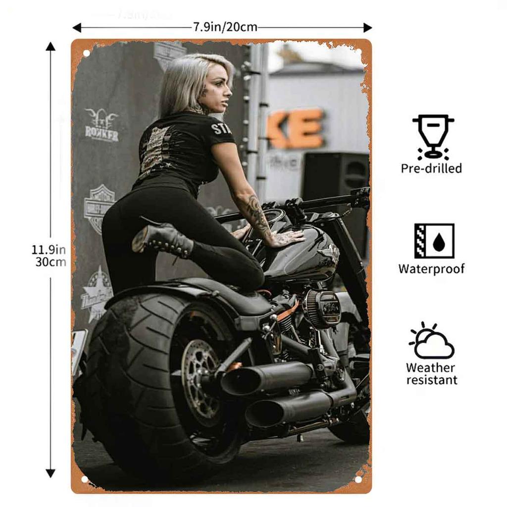 Motorcycle Girl Ready To Rule the Highway Vintage Metal Wall Sign Decor