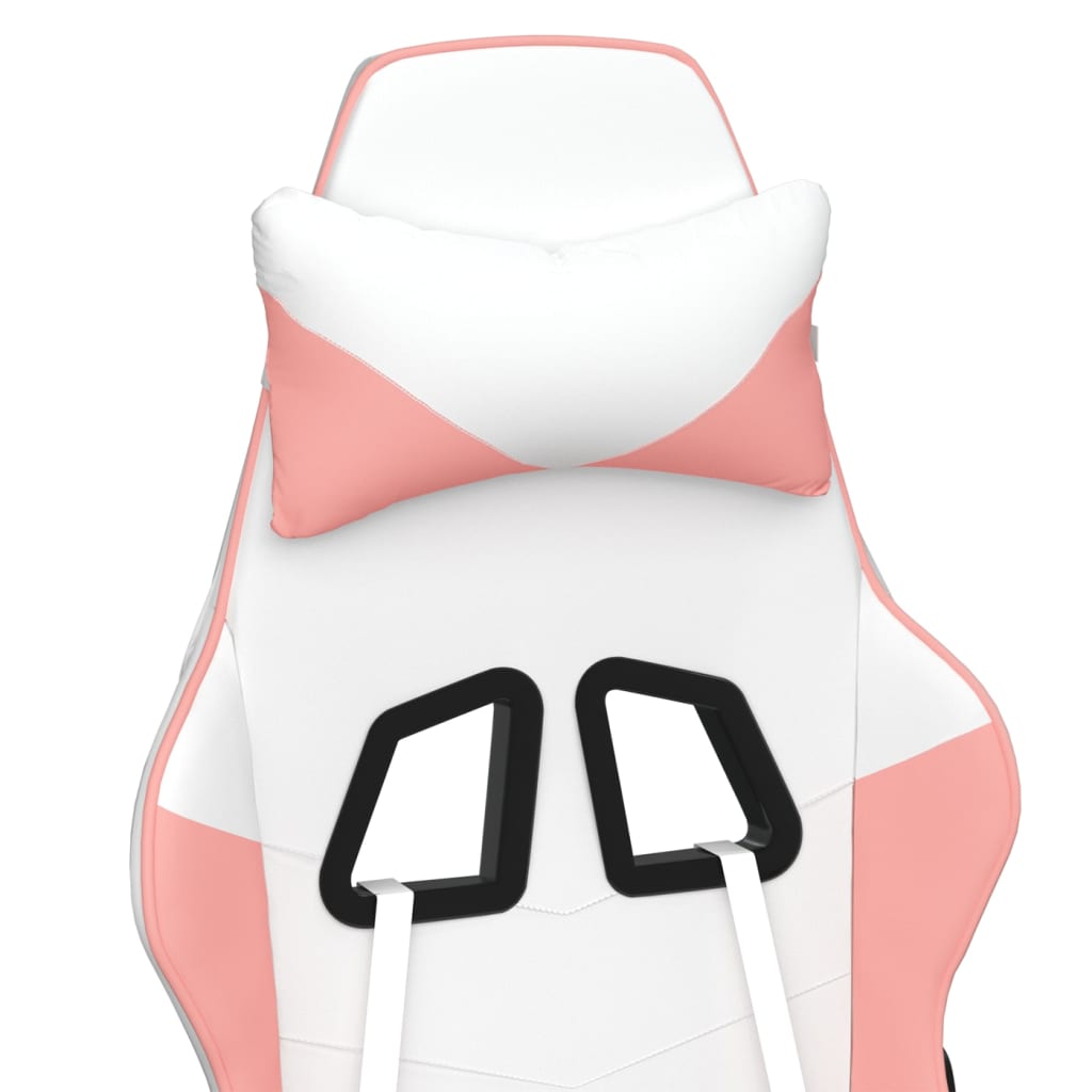 Gaming Chair In White and Pink Artificial Leather