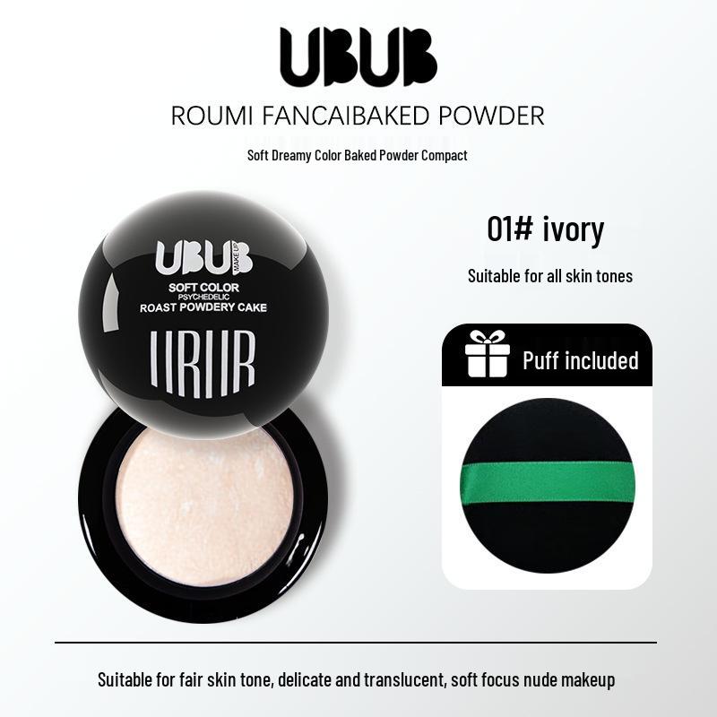 UBUB Иридирующая Мягкая Матовая Хайлайтер-Пудра и Тональная Пудра - Контроль Жирности, Стойкая, Не Смазывается, Осветляющая Фиолетовая Фиксирующая Пудра 12g