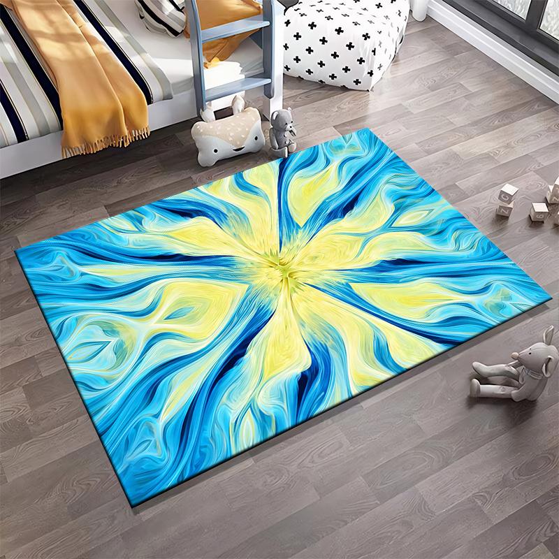 Abstrakter Teppich mit blau-gelbem Wirbelmuster für modernes Wohnzimmer Geeignet als Antirutsch für Wohnzimmer Schlafzimmer Sofas