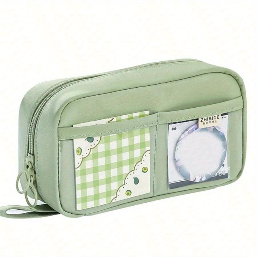 Large Capacity Pencil Case 3 Compartment Pouch Pen Bag Double Side Opening Student Stationery Organizer School Supplies