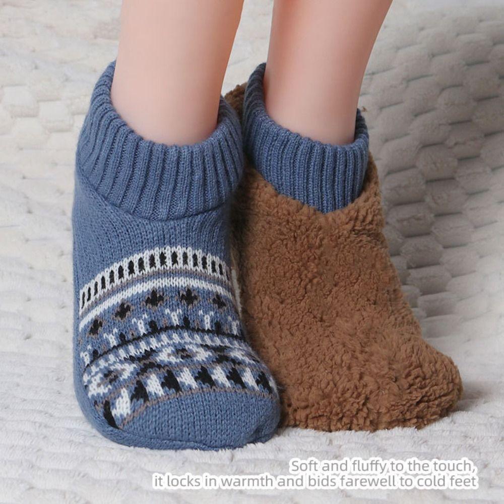 Stripe Winter Floor Ankle Shoes Non-slip Coral Fleece Socks Breathable Thicken Warm Socks  Home