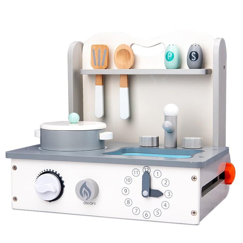 Wooden Simulation Playhouse Mini Kitchen Stove Pot Cutting Suit Toy
