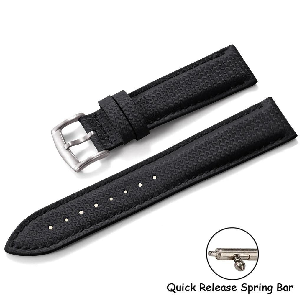 New Design FKM Rubber Leather Watch Strap 18mm 19mm 20mm 22mm Quick Release For Delugs Sailcloth Watch Bands Universal Wristband