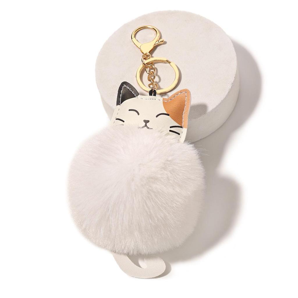 Cartoon Cat Rex Rabbit Plush Ball Keychain