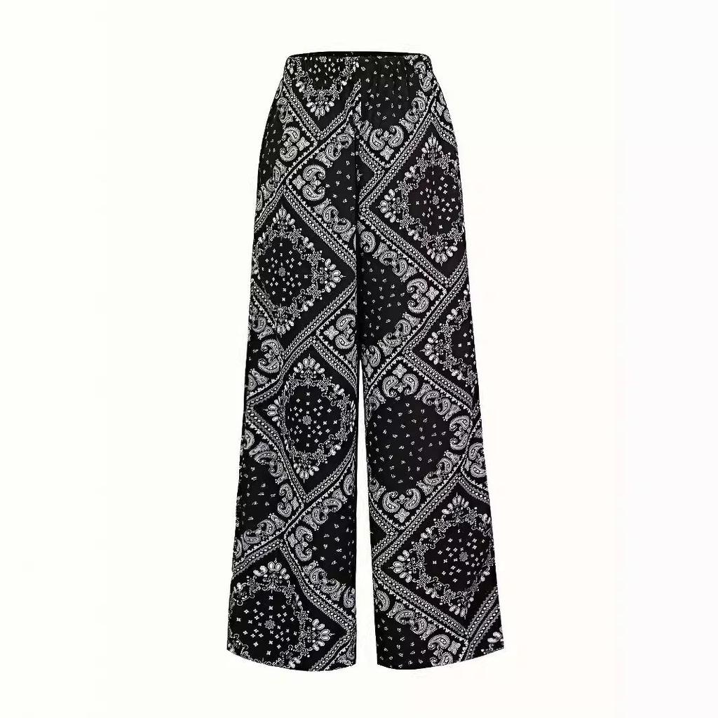 2025 New Paisley Print High-Waisted Wide-Leg Pants - Versatile and Casual