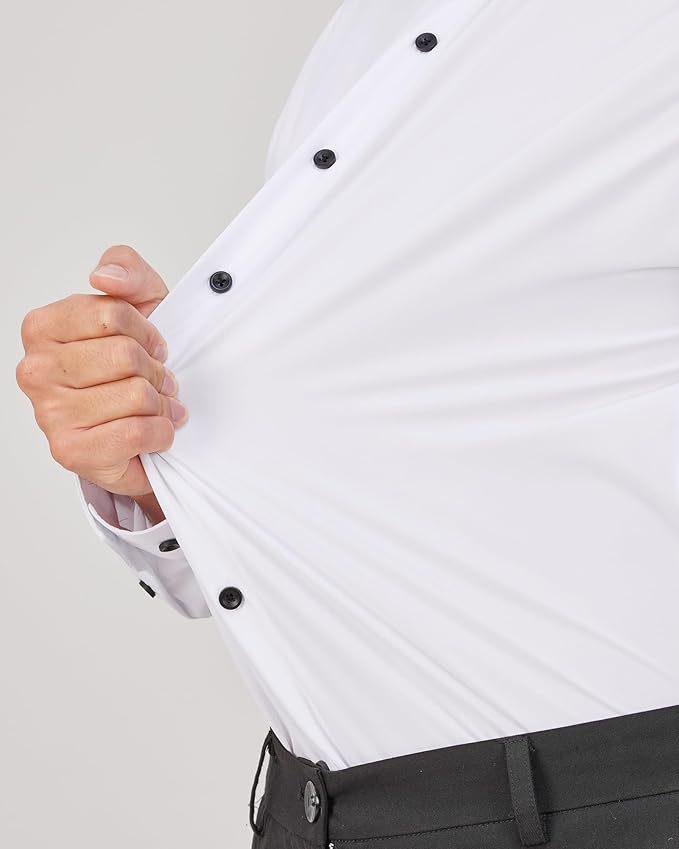 Camisa Social Masculina de Manga Longa Elástica Não Amassa - Cor Sólida