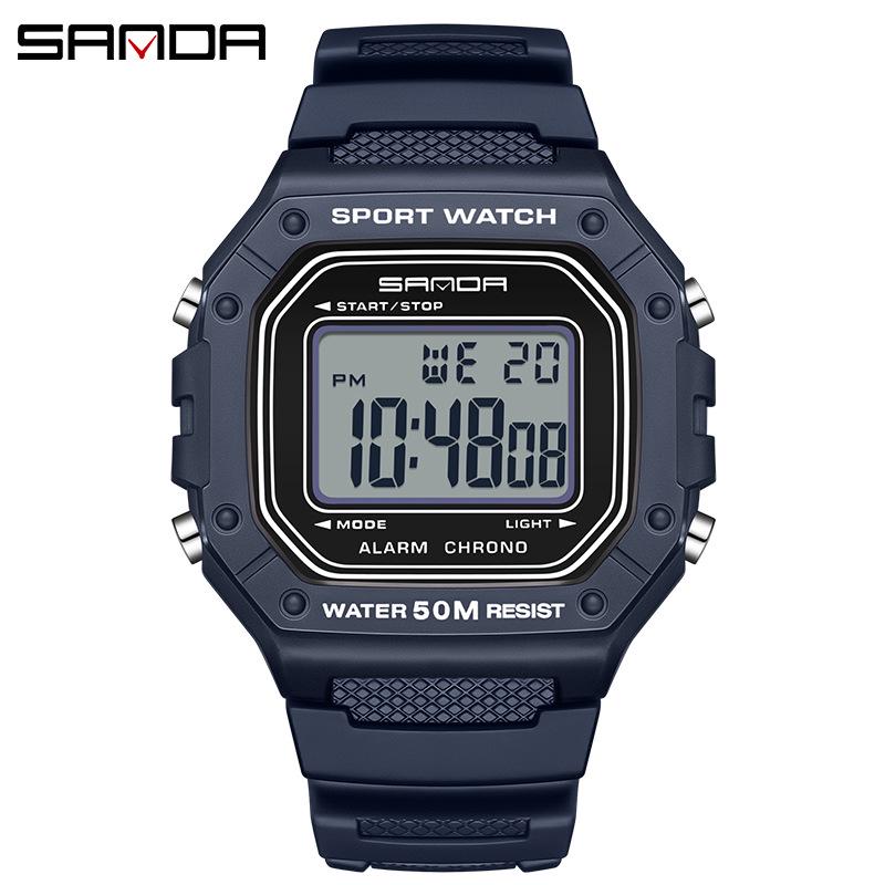Sanda Korean-Style Waterproof Teen Electronic Watch with Alarm - Unisex Square Design for Students