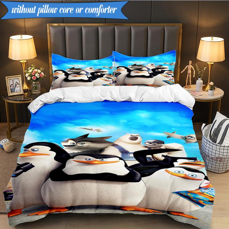 Penguins dventure 3pcs K-pop music group Bedding set,Ideal for Bedroom, Dormitory,Including Duvet Cover And 2pcs Pillowcases,Fan gifts