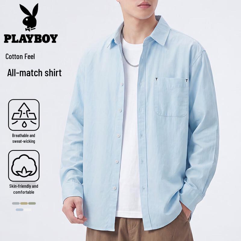 PLAYBOY Men's Cotton Casual Long Sleeve Shirt Jacket