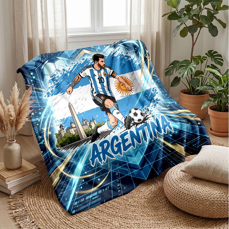 Argentina Football Printed Flannel Blanket Skin Friendly Warm Decorative Throw for Indoor Couch Bed Daily Use