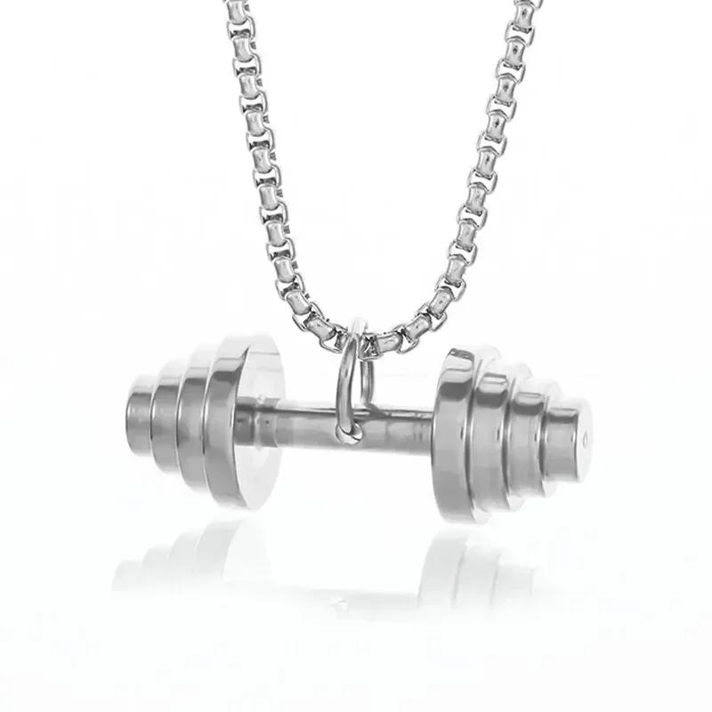 Coole Titanstahl Kurzhantel Anhänger Halskette Langhantel Fitness Anhänger für Männer und Frauen Freizeit Sport Punk Schmuck