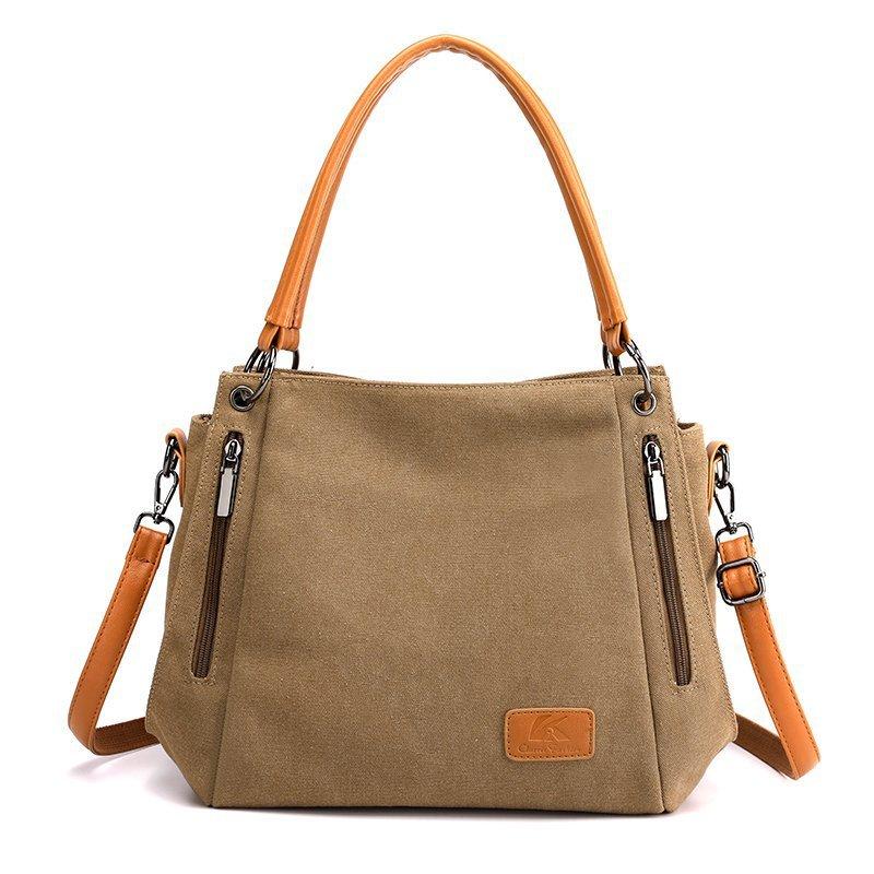 New Women Bag Canvas Shoulder Bag Fashion Solid Color Crossbody Bag Large Capacity Trendy Casual Lightweight Tote Bag