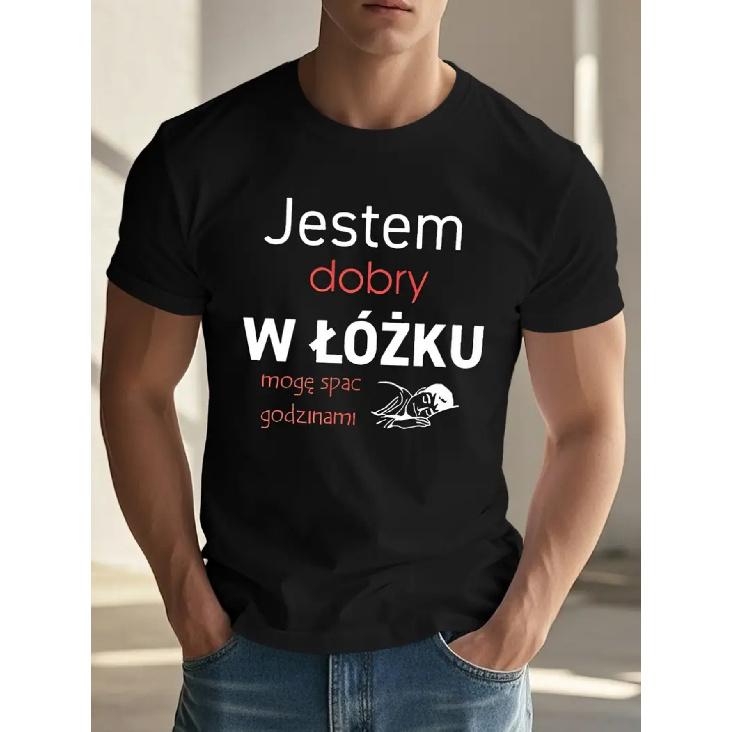 Men S White T-Shirt -  I m Drunk  Polish Proverb Graphic Tee - Everyday Casual Streetwear Top - Soft Stretch Fabric Round Neck Shirt for Adults - S чёрный