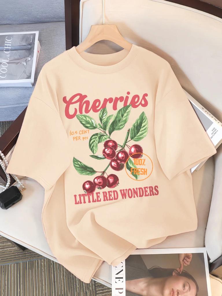 Cherries Fresh Little Red Wonders Design Women T-Shirt Casual T Shirts Hip Hop Female Sportswear Summer Soft Top