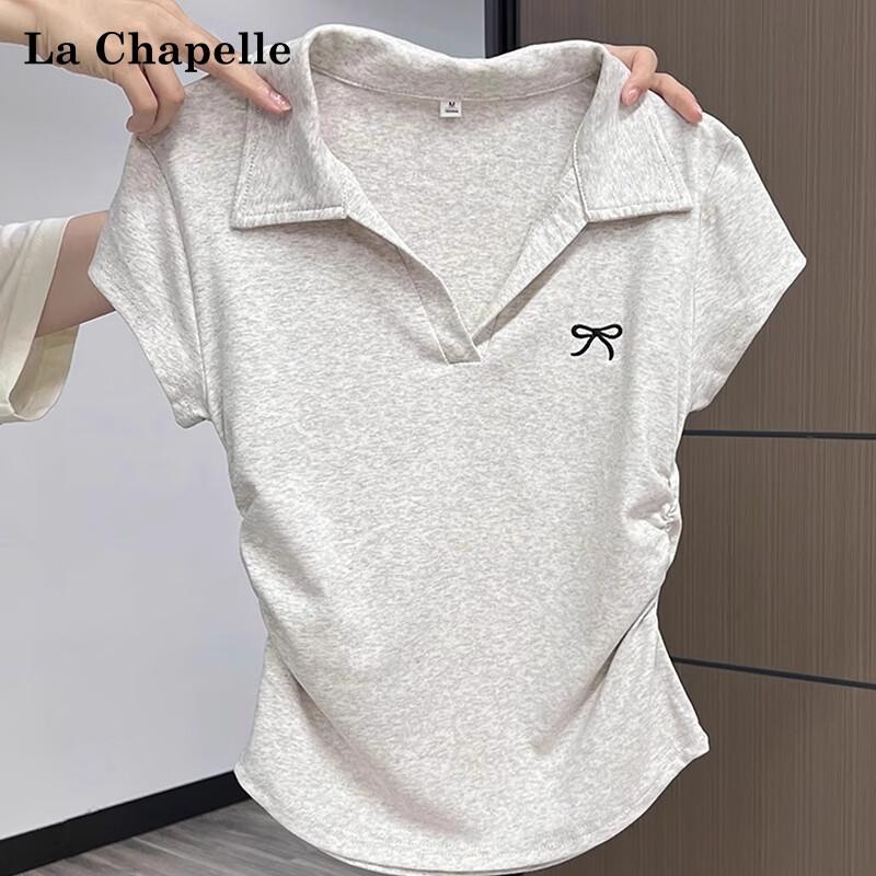 

La Chapelle Women s Polo Collar Flutter Sleeve T-Shirt with Bow Embroidery 2XL