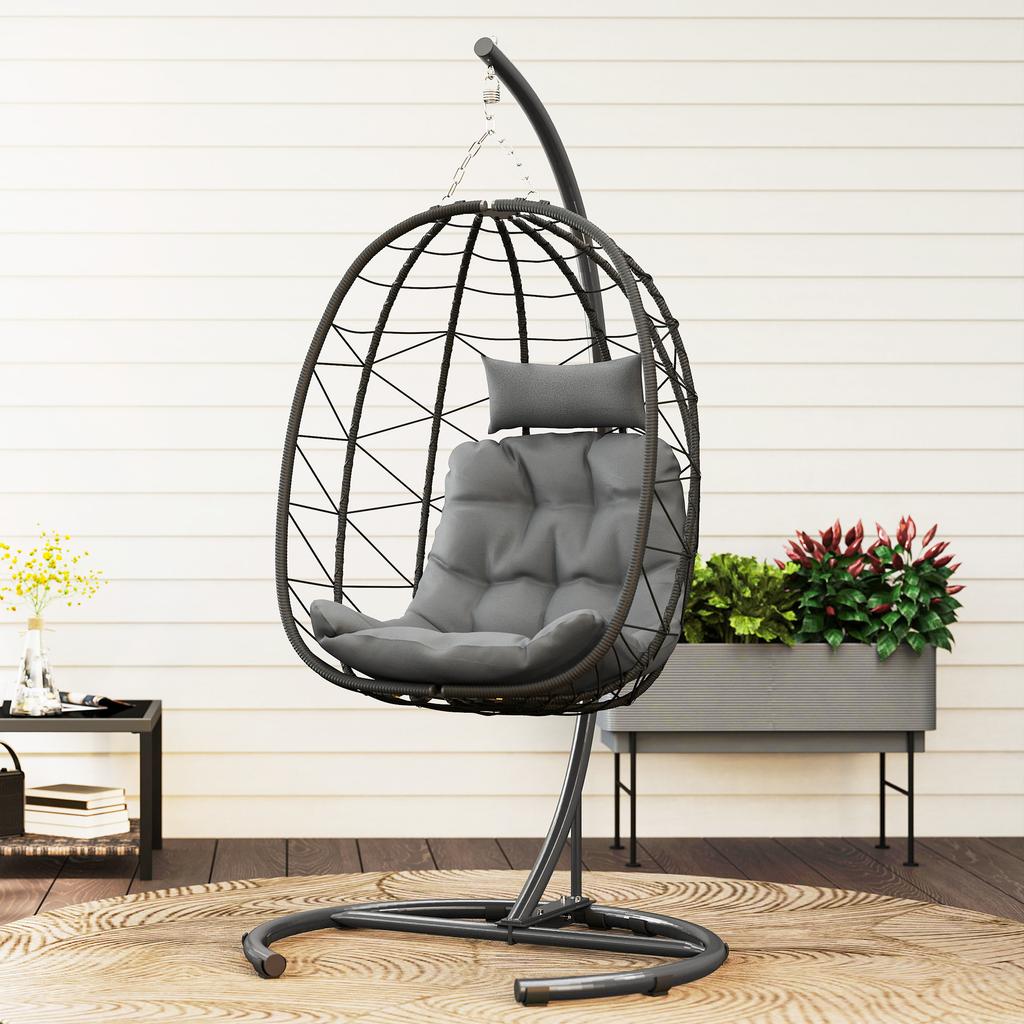 Hanging Chair Outdoor Hanging Chair Egg Chair, weather-resistant, incl. cushion, 102 cm x 102 cm x 195 cm, Dark Grey