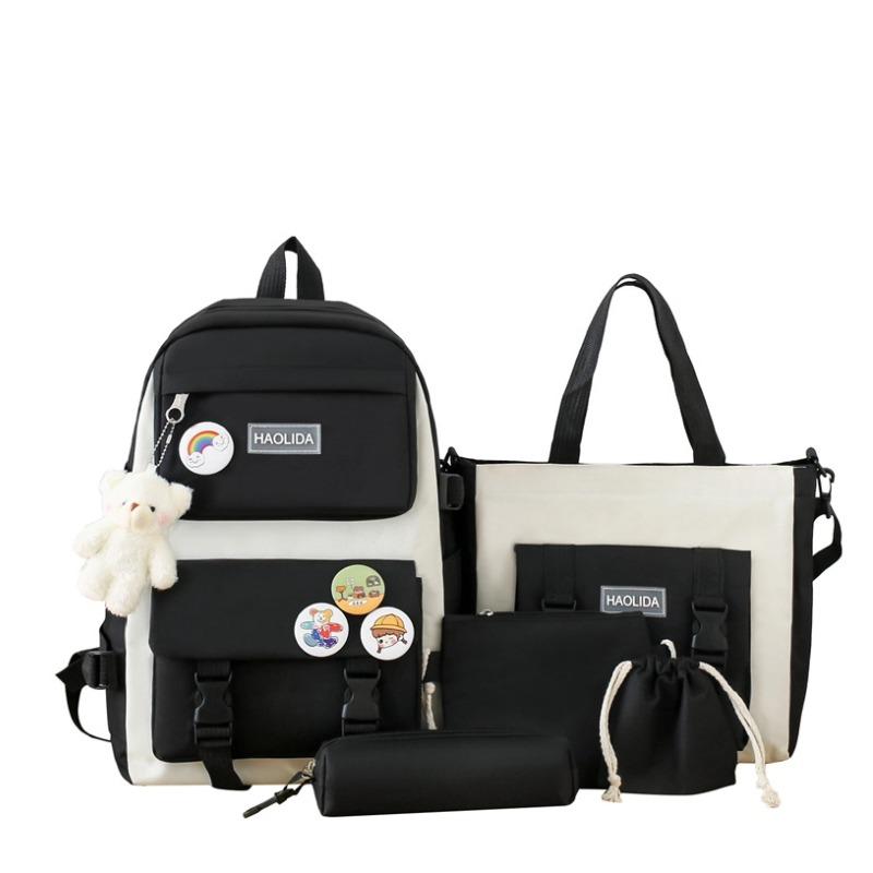 Large Capacity Canvas Backpack For High School Students Korean Version For Women Set Of 5 Pieces University Student Autumn New