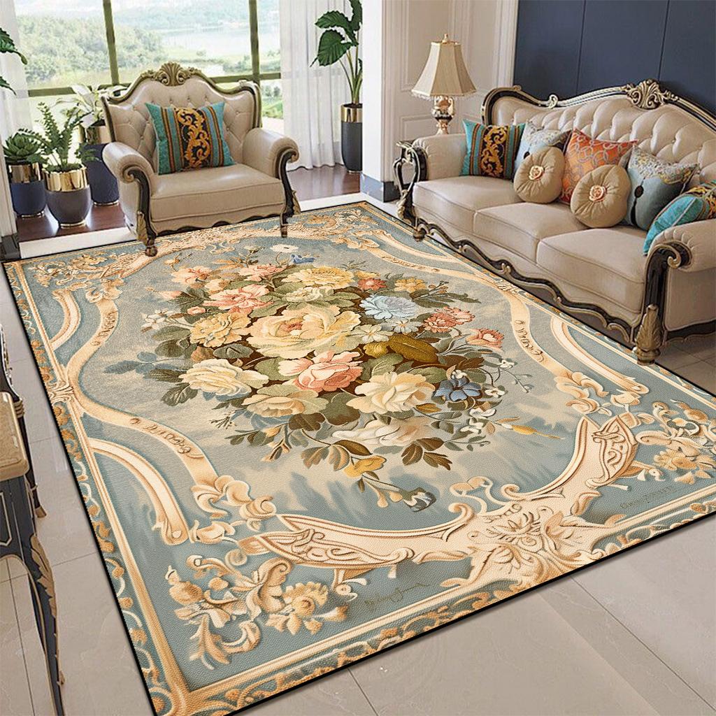 European Carpets Living Room Pastoral Flower Home Rug Large Bedroom Luxury Pattern Floor Mat Washable Non-slip Entryway Door Mat