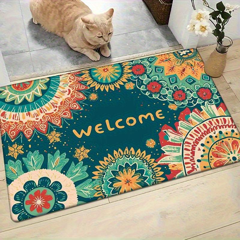 

1pc Vibrant Welcome Floral Print Area Mat - Machine Washable, Absorbent Polyester Mat with WELCOME Design for Entryway, Kitche 50x80cm
