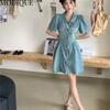 MODIQUE Letnia Sukienka Koszulowa Plus Size Nowa Kobiety Luźna Zniszczona Słodka Jeansowa Sukienka Codzienne Damskie Sukienki POLO Krótki Rękaw Niebieska Otwarty Ścieg