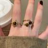 Gold Sunflower Tiger'S Eye Stone Ring, Women'S Light Luxury Niche High-End Index Finger Ring, Maillard Stacked With Retro Rings