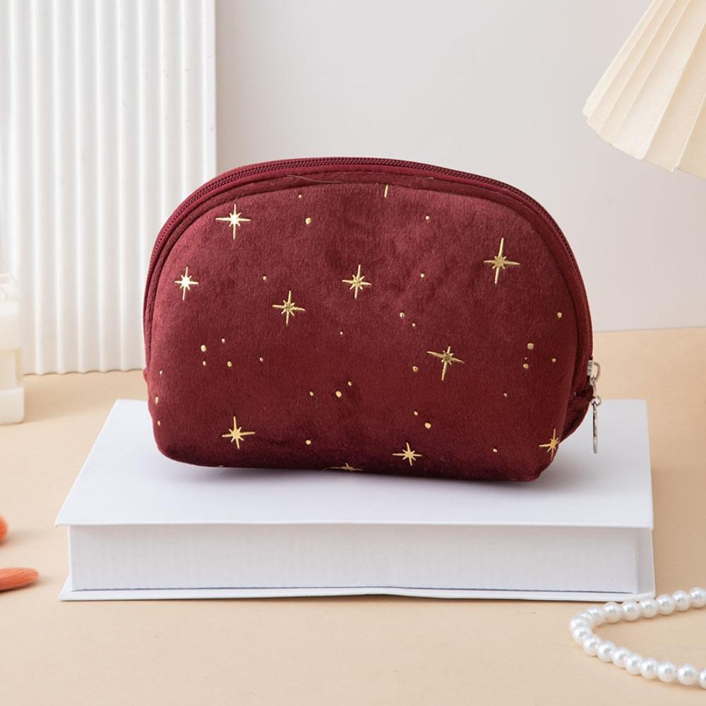 Large Capacity Women Toiletry Bag Portable Hot Stamping Star Pattern Clutch Bag Soft Velvet Beauty Case Pouch