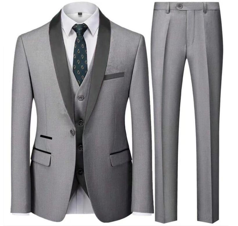 Pánské 3dílné svatební obleky Smoking Slim Fit Lapel Smoking Party Volný čas Formální mužský oblek pro mládence (Blazer+Vesta+kalhoty)