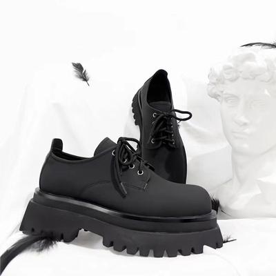 Round Toe Lace-Up Derby Shoes Women/men 2025 Spring New Casual Black Heightening Leather Shoes Platform Microfiber Leather Shoes