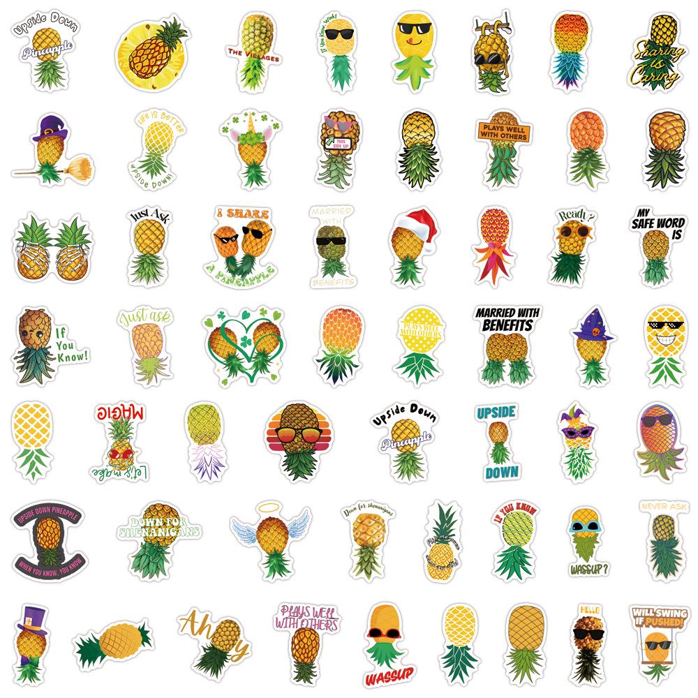 

55PCS Cartoon Fruit Pineapple Stickers: Waterproof Decor for Journals, Water Bottles, and Laptops