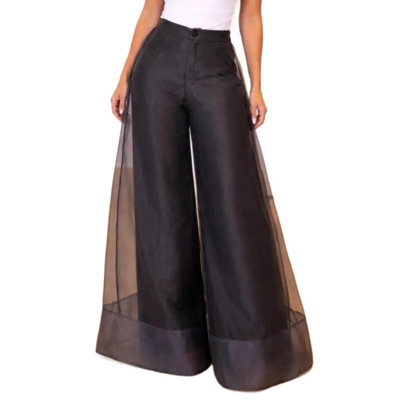 2026 Womens High Waist Mesh Sheer Wide Leg Pants Long Loose Casual Trousers