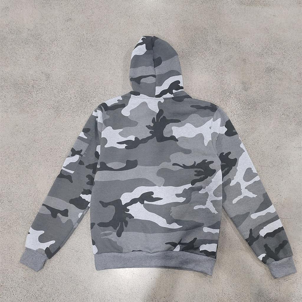 Men's Camouflage Half Zip Hoodie, Long Sleeve Drawstring Hooded Sweatshirt with Zipper Pockets, Casual Tactical Streetwear Pullover for Men
