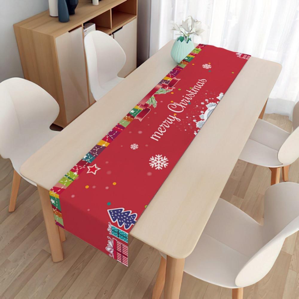 2pcs Christmas Decorative Tablecloth Holiday Gifts Household Long Tablecloth Placemat Linen Table Flag