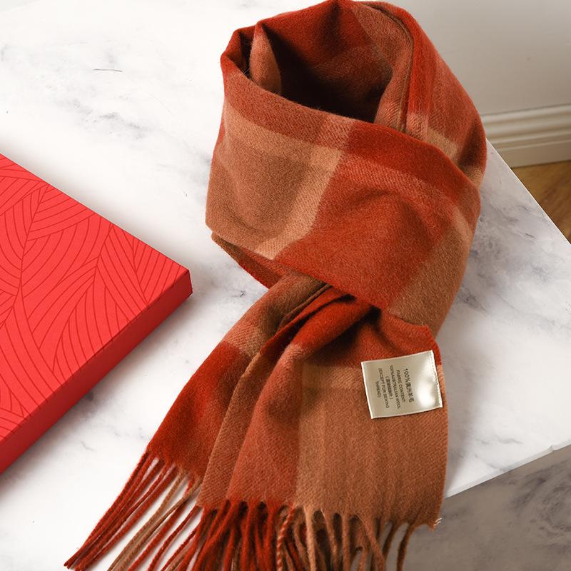 Pure red plaid scarf women's winter new British classic plaid high-end scarf men