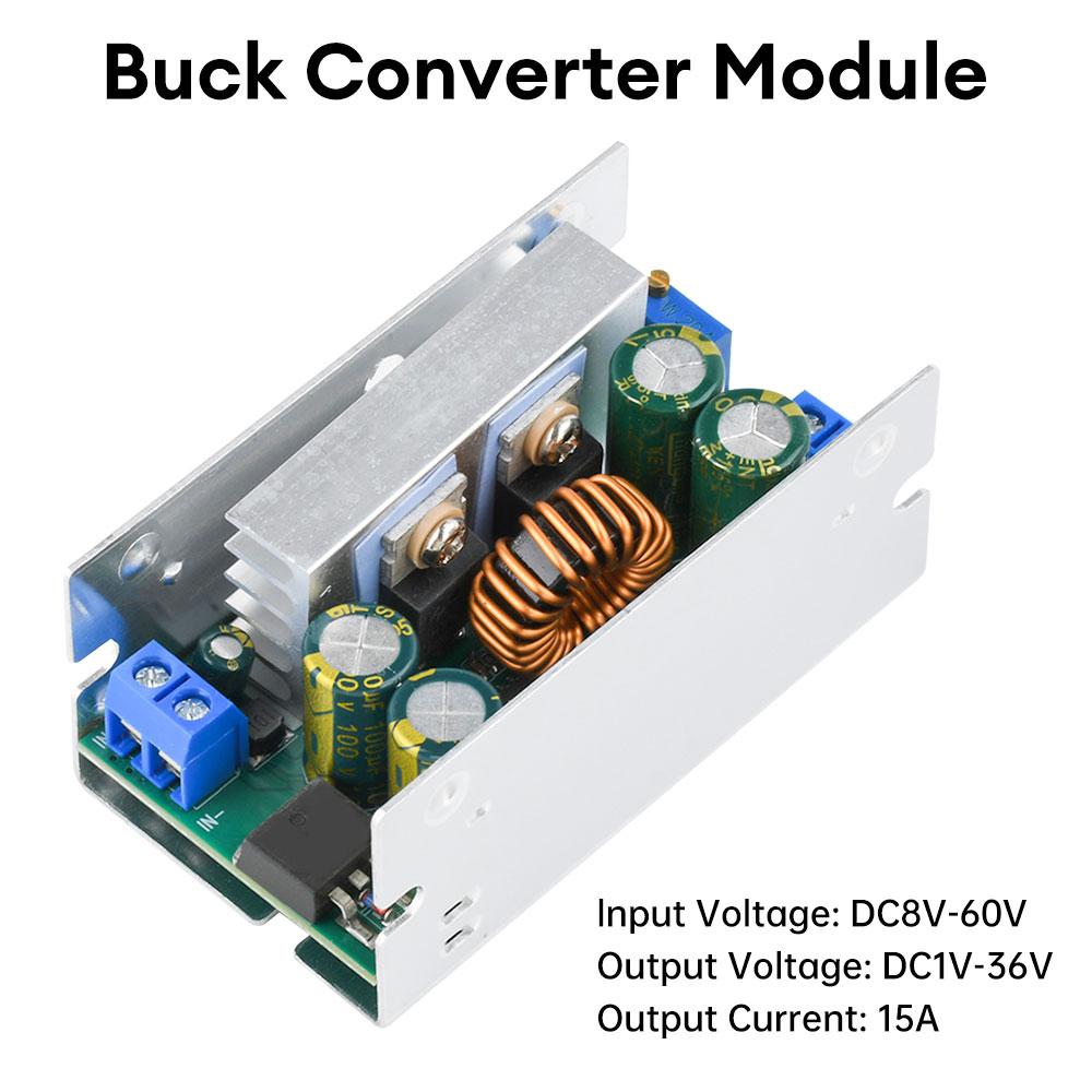 200W 15A DC-DC Step-Down Converter Module  8–55V (60V peak) to 1–36V Step-Down Converter, Aluminium Housing