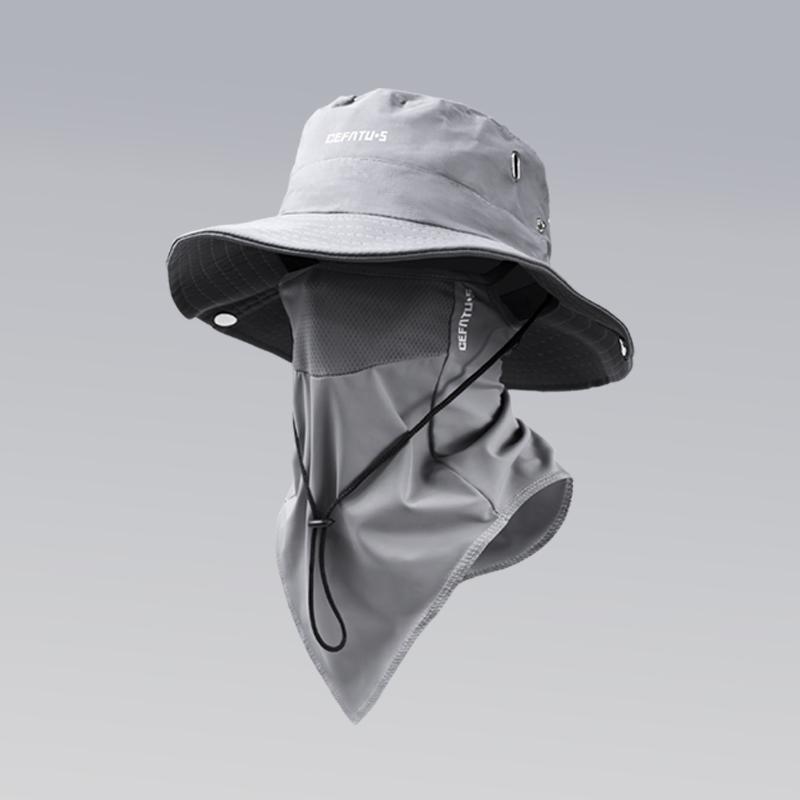 Sun Hat+Face Mask, Solid Color Foldable Brim, Beach Fishing Hat, Suitable for Beach Fishing, Hiking, Outdoor Activities