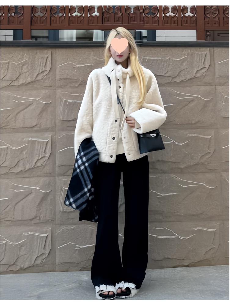 Damen Schwarze Fleecegefütterte High-Waist Schlankmachende Schlaghose für Herbst/Winter 2025