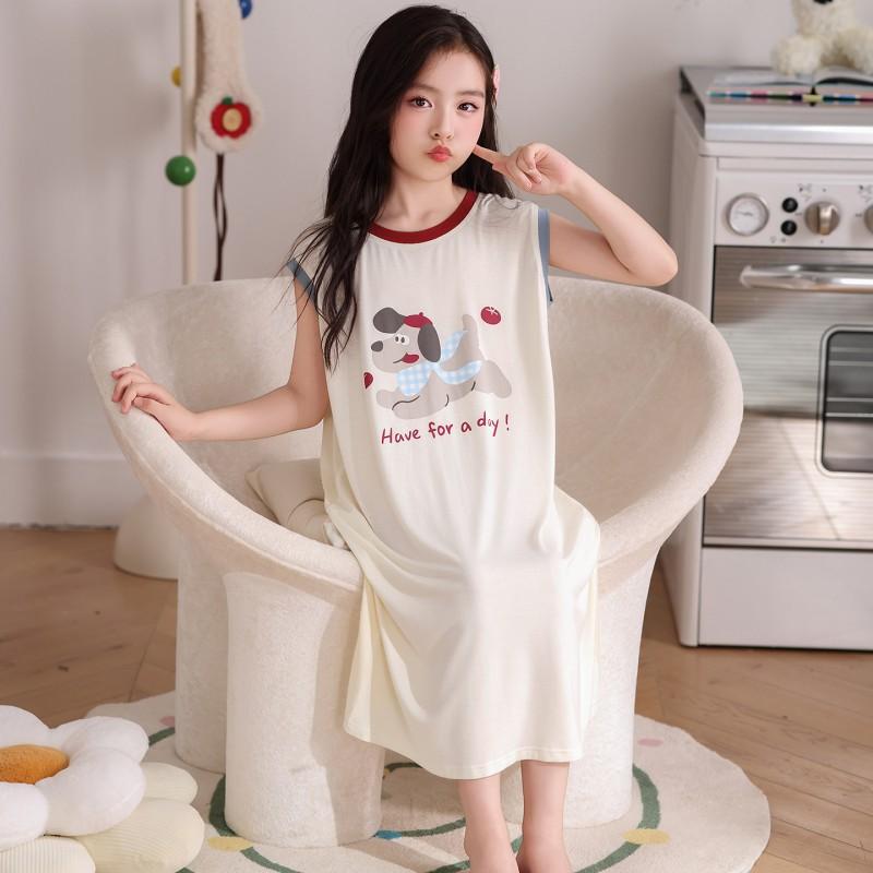 Girls Modal Nightdress Cartoon Print Sleepwear Kids Ages 8 Lightweight Pajama Dress Home Outfit
