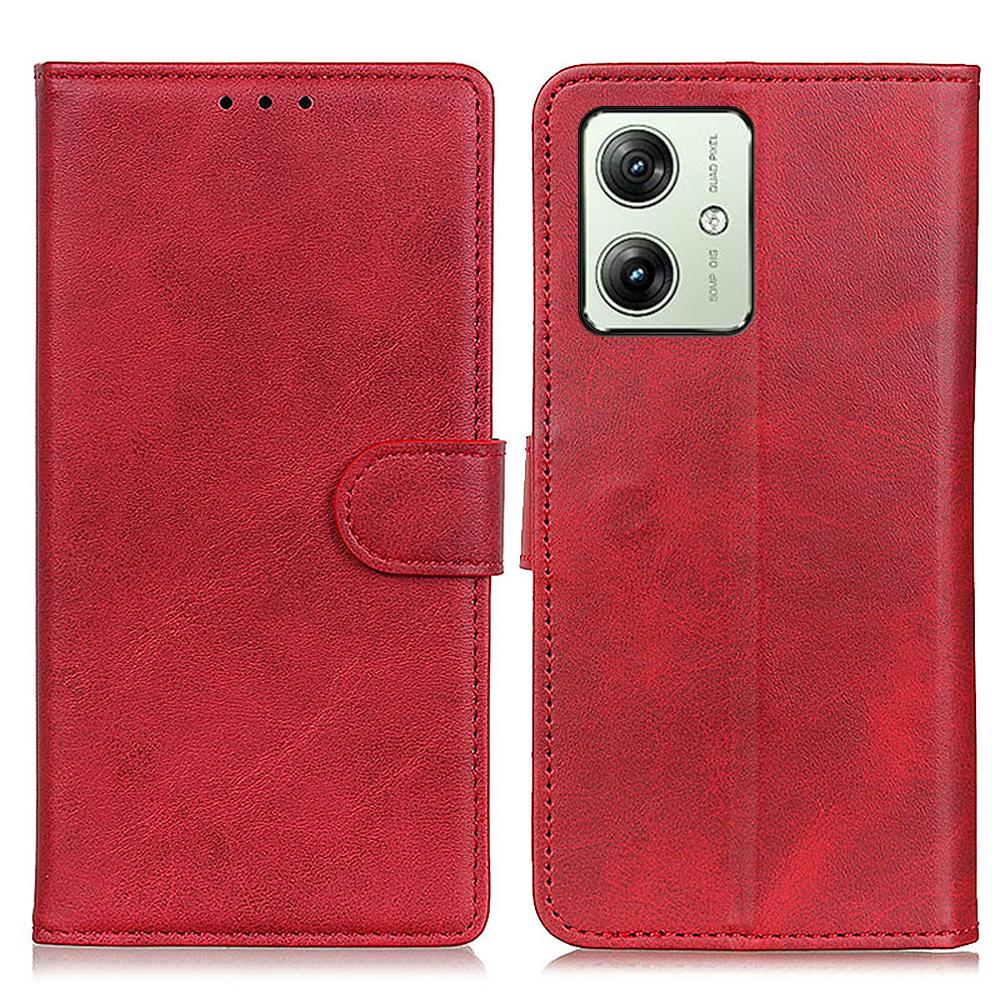 

For Motorola Moto G64 5G Case Cowhide Texture Leather Stand Phone Cover Red