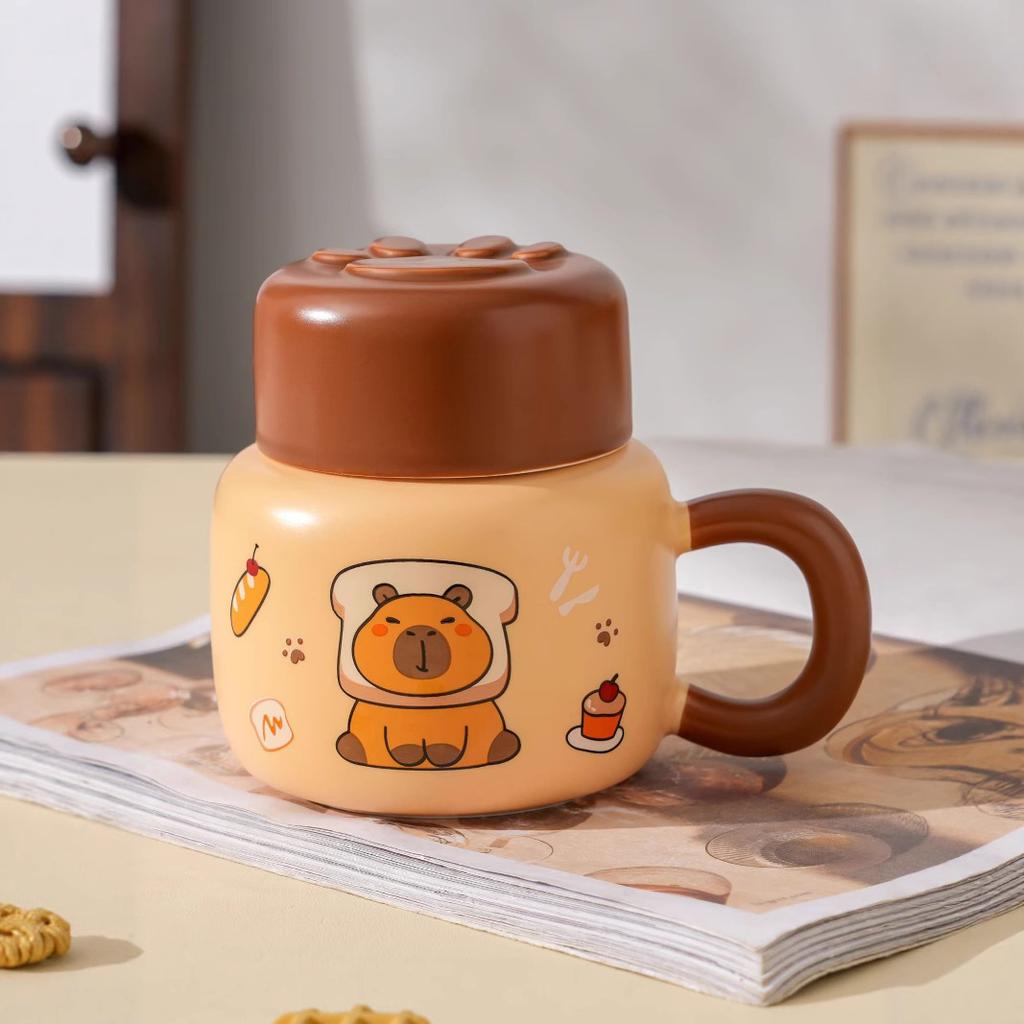 Kessel mit Deckel Staubdicht Cartoon Keramiktasse Souvenir Geschenkset Wasserbecher Mädchen Büro Trinkwasserbecher Kleines Geschenk