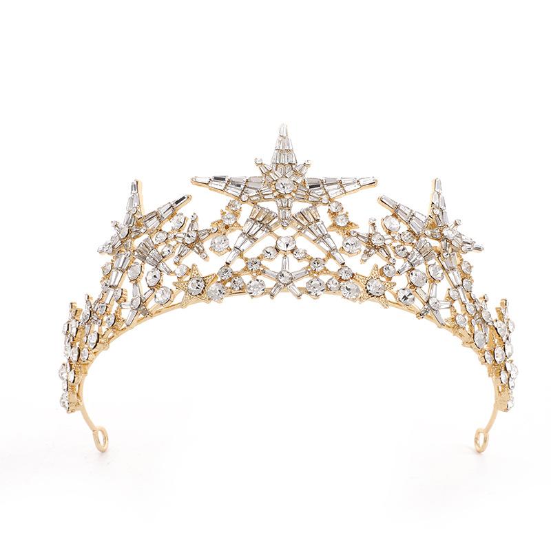 Barok Yıldız Taç Kristal gelin taçları Rhinestone Pageant Diadem Gelin Yıldız Headdress Düğün saç aksesuarları Tiara De Noiva