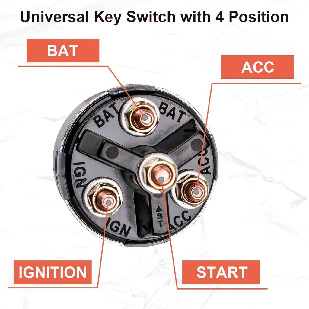 Ignition Switch With Key, Siasky 4 Position Universal Key Switch, Starter Switch 12V Fit Forklift, Car, Trailer, Tractor, Truck, Acc/Off/IGN/Start