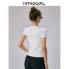 Mitaogirl Kendall Sports Tops Women's Breathable Quick-Drying Workout Clothes Running Fitness Yoga Shoulder White T-shirt