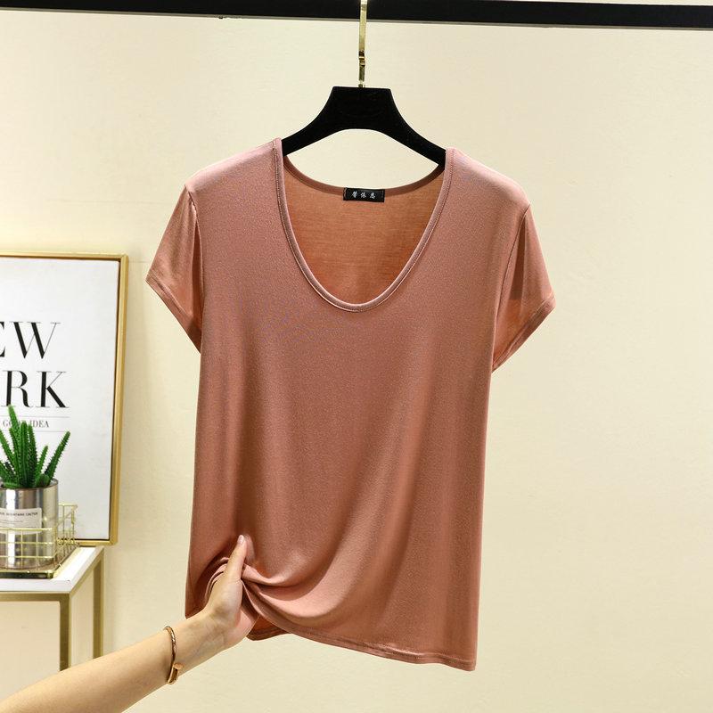 Women's Plus Size Modal Round Neck Short Sleeve T-Shirt, Spring/Summer Lightweight Loose Slimming Base Layer Versatile Top