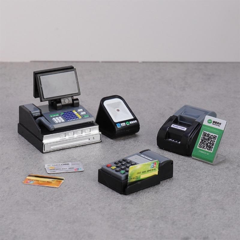 1 Set Plastic Collectible Fashion Figurines Mini Supermarket Cash Register & Pos Machine Kit Home Indoor Decor For All Room Type