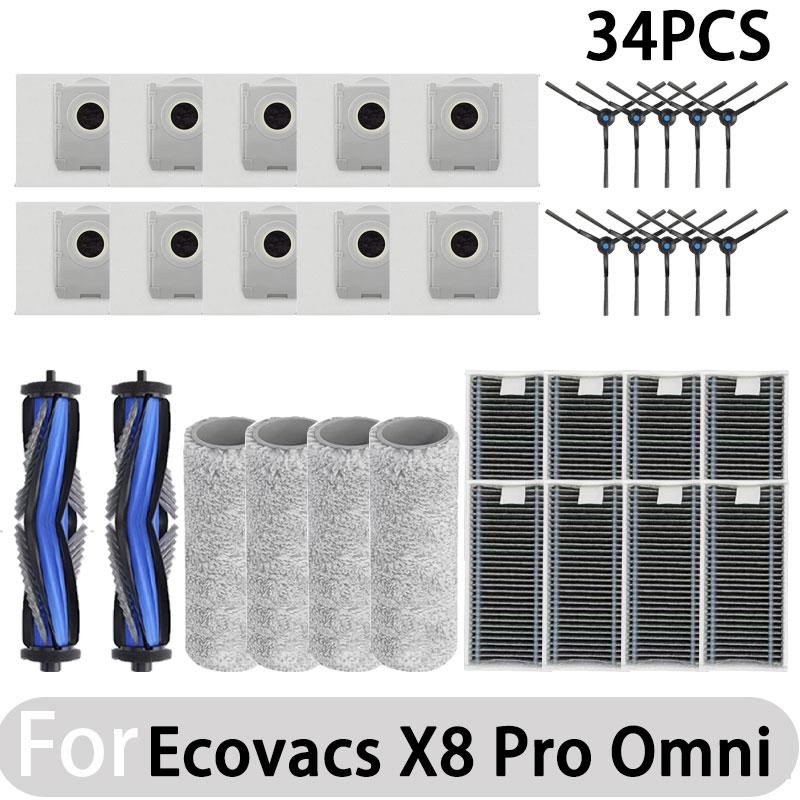 Compatible for Ecovacs X8 Pro Omni Accessories Main Side Brush Hepa Filter Rag Dust Bag Replacement Parts