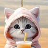 2Pcs Car Pendants Rearview Mirror Decorations with Lanyard Easy To Hang Adorable Cartoon Cat Shaped Pendants Hanging Ornaments